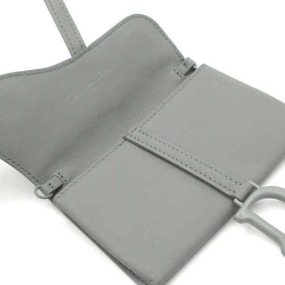 Auth DIOR/ChristianDior Saddle Gray Leather Coin Case - Picture 13 of 15
